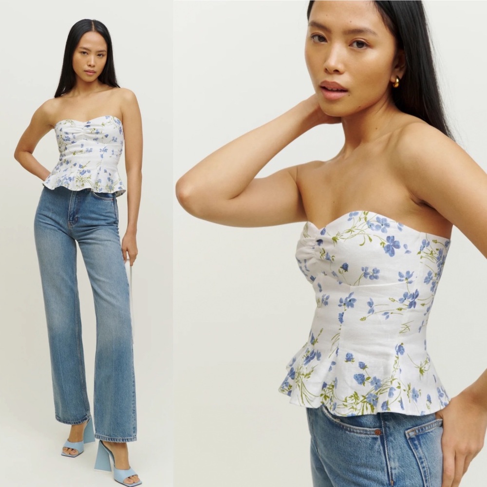 Reformation Diana floral linen sleeveless top in clarita size 6
